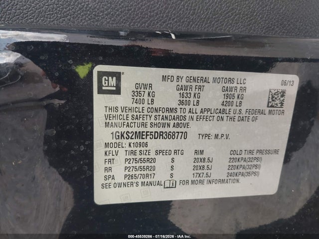 2013 Gmc Yukon Xl 1500 Denali მანქანა იყიდება აუქციონზე, vin: 1GKS2MEF5DR368770, აუქციონის ნომერი: 45539286