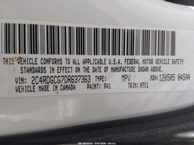 Продаж на аукціоні авто 2013 Dodge Grand Caravan Sxt, vin: 2C4RDGCG7DR637363, номер лоту: 45539330