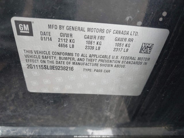 Aukcja sprzedaży 2014 Chevrolet Impala 1lt, vin: 2G1115SL0E9238216, numer aukcji: 45539359