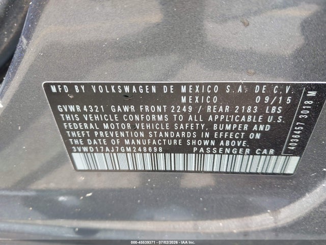 Продаж на аукціоні авто 2016 Volkswagen Jetta 1.8t Sport, vin: 3VWD17AJ7GM248698, номер лоту: 45539371