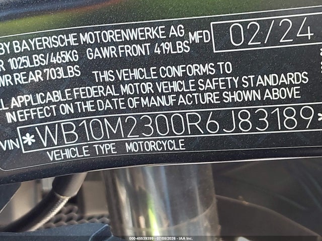 Aukcja sprzedaży 2024 Bmw R 1300 Gs, vin: WB10M2300R6J83189, numer aukcji: 45539399
