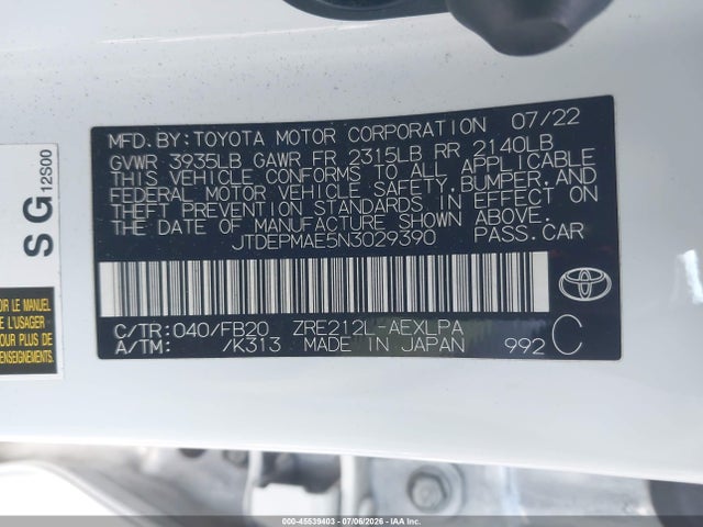 Toyota COROLLA LE 2022 JTDEPMAE5N3029390 Image 9