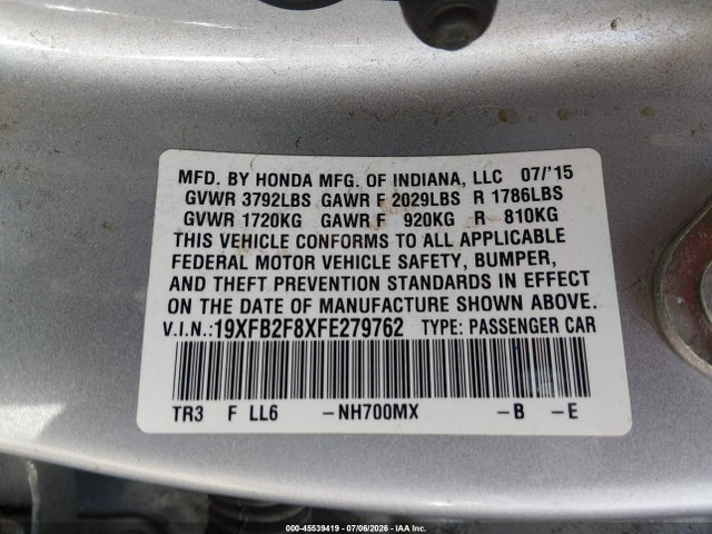 Honda CIVIC EX 2015 19XFB2F8XFE279762 Image 9