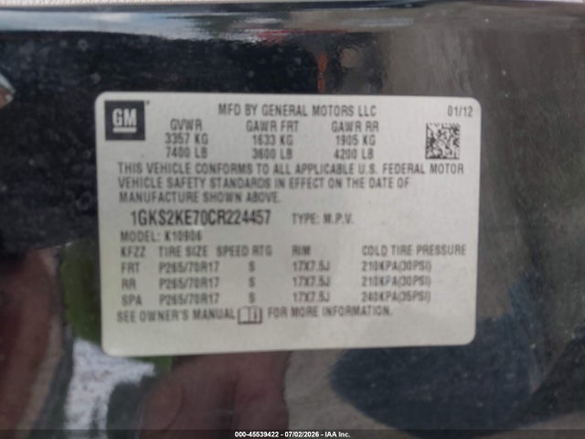 Aukcja sprzedaży 2012 Gmc Yukon Xl 1500 Slt, vin: 1GKS2KE70CR224457, numer aukcji: 45539422