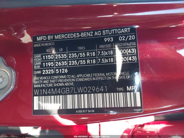 W1N4M4GB7LW029641 Mercedes-Benz GLB 250