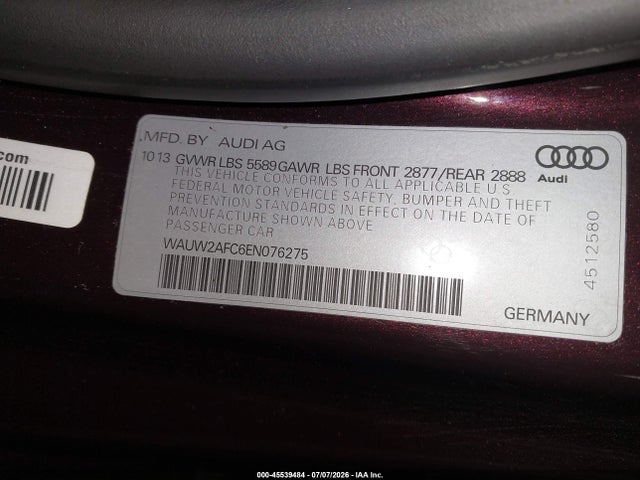Продаж на аукціоні авто 2014 Audi S7 4.0t Prestige, vin: WAUW2AFC6EN076275, номер лоту: 45539484