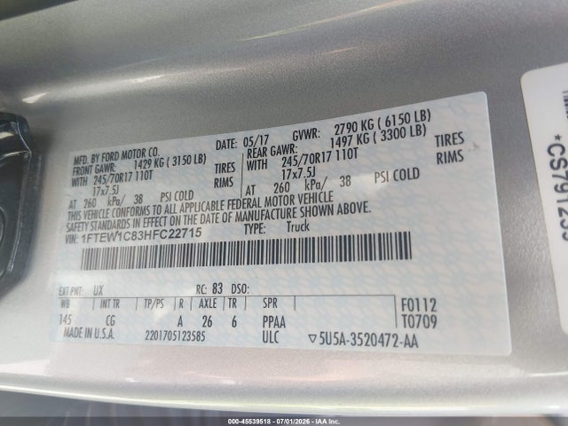 Ford F-150 Xl/xlt 2017 1FTEW1C83HFC22715 Image 9