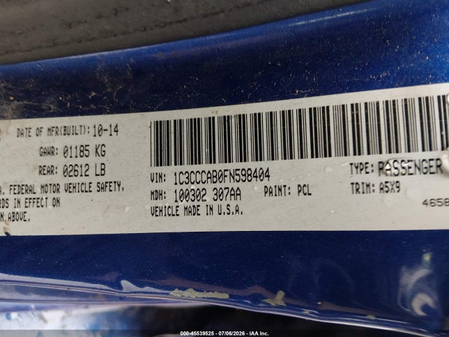 Продажа на аукционе авто 2015 Chrysler 200 Limited, vin: 1C3CCCAB0FN598404, номер лота: 45539525