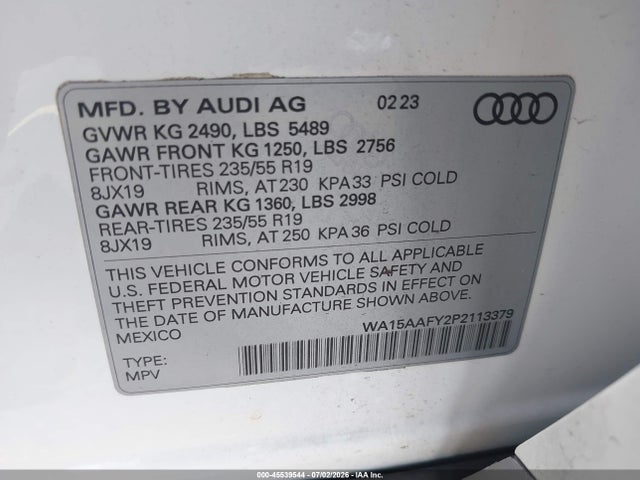 2023 Audi Q5 Sportback Premium Plus 45 Tfsi S Line Quattro S Tronic მანქანა იყიდება აუქციონზე, vin: WA15AAFY2P2113379, აუქციონის ნომერი: 45539544