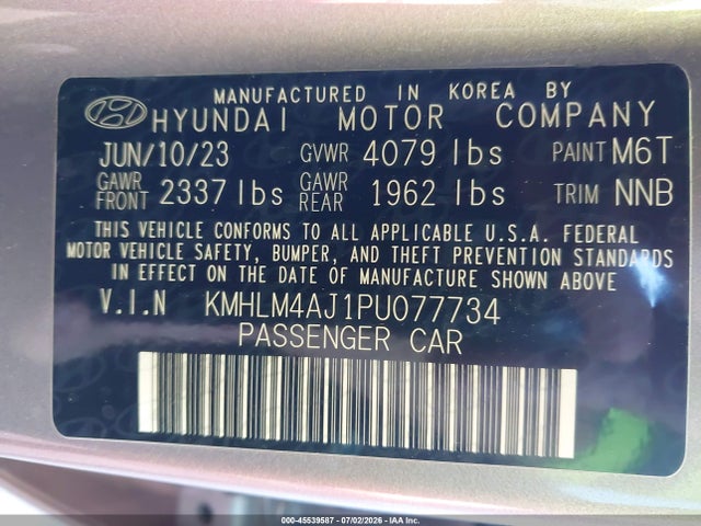 Продаж на аукціоні авто 2023 Hyundai Elantra Hybrid Blue, vin: KMHLM4AJ1PU077734, номер лоту: 45539587