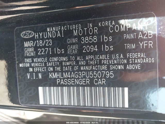 2023 Hyundai Elantra Sel მანქანა იყიდება აუქციონზე, vin: KMHLM4AG3PU550795, აუქციონის ნომერი: 45539588