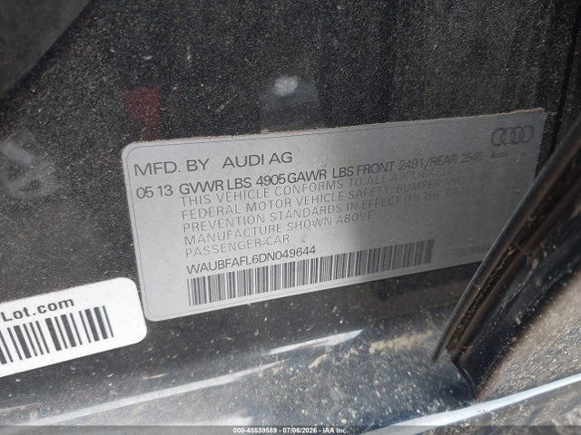 2013 Audi A4 2.0t Premium მანქანა იყიდება აუქციონზე, vin: WAUBFAFL6DN049644, აუქციონის ნომერი: 45539589
