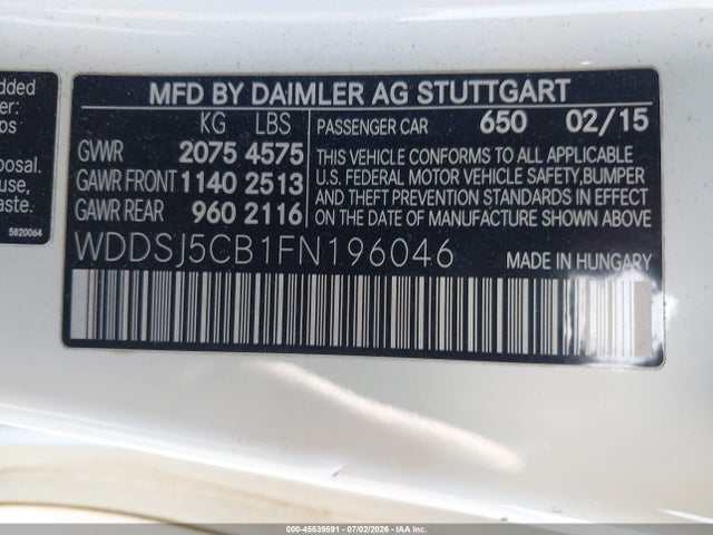 Aukcja sprzedaży 2015 Mercedes-benz Cla 45 Amg 4matic, vin: WDDSJ5CB1FN196046, numer aukcji: 45539591