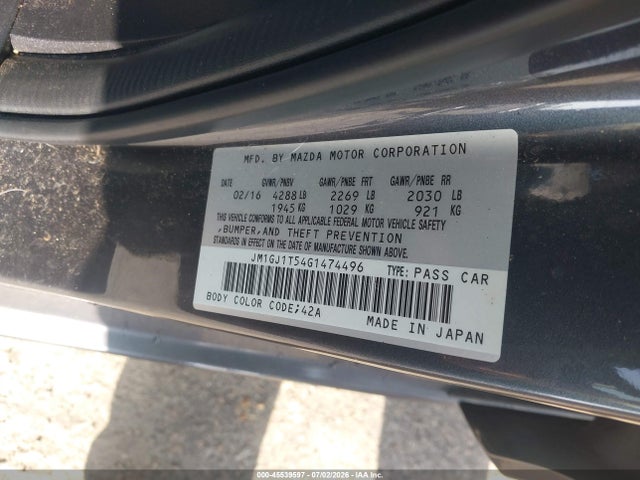 45539597 :رقم المزاد ، JM1GJ1T54G1474496 vin ، 2016 Mazda Mazda6 I Touring مزاد بيع