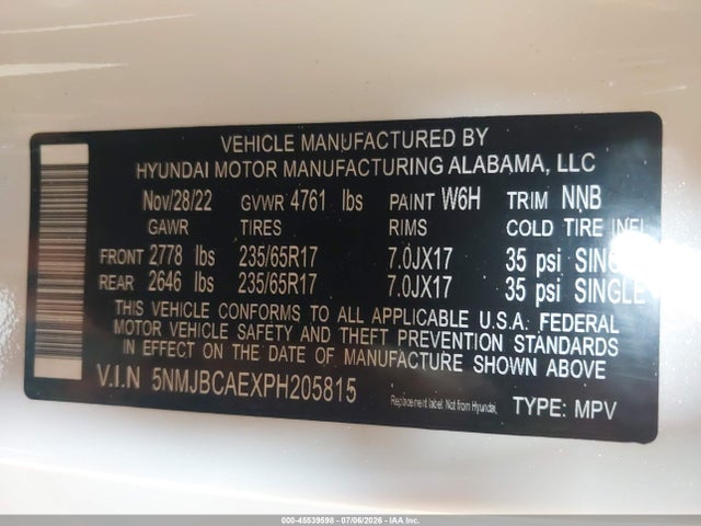Продаж на аукціоні авто 2023 Hyundai Tucson Sel, vin: 5NMJBCAEXPH205815, номер лоту: 45539598