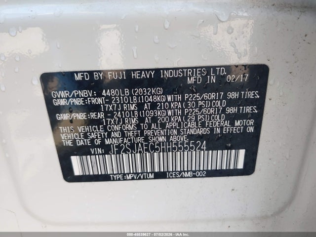 Aukcja sprzedaży 2017 Subaru Forester 2.5i Premium, vin: JF2SJAEC5HH555524, numer aukcji: 45539627