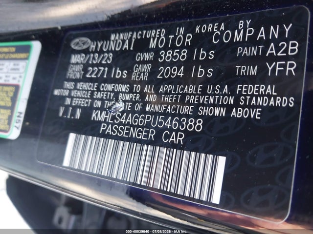 Aukcja sprzedaży 2023 Hyundai Elantra Sel, vin: KMHLS4AG6PU546388, numer aukcji: 45539640