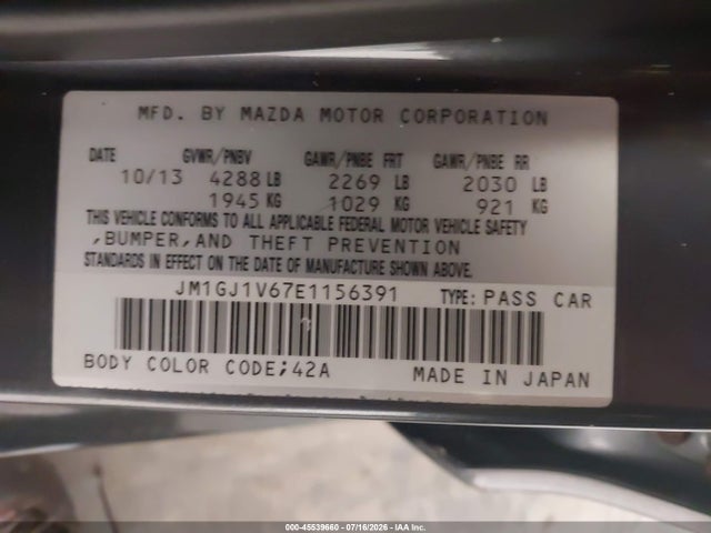 Продажа на аукционе авто 2014 Mazda Mazda6 I Touring, vin: JM1GJ1V67E1156391, номер лота: 45539660