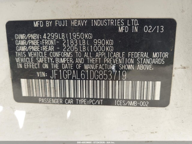 Продаж на аукціоні авто 2013 Subaru Impreza 2.0i Sport Premium, vin: JF1GPAL61DG853719, номер лоту: 45539665