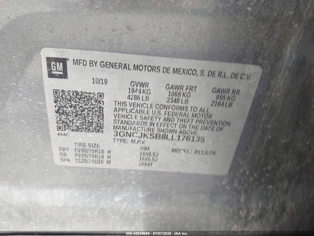Chevrolet Trax Fwd Ls 2020 3GNCJKSB8LL176135 Image 9