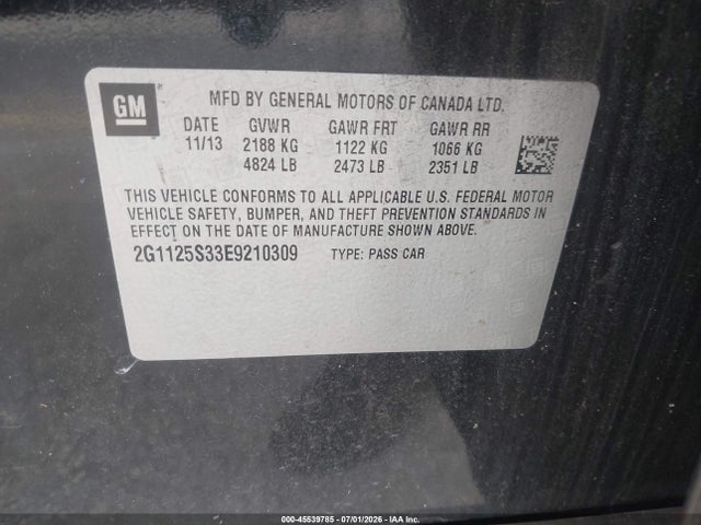 Aukcja sprzedaży 2014 Chevrolet Impala 2lt, vin: 2G1125S33E9210309, numer aukcji: 45539785
