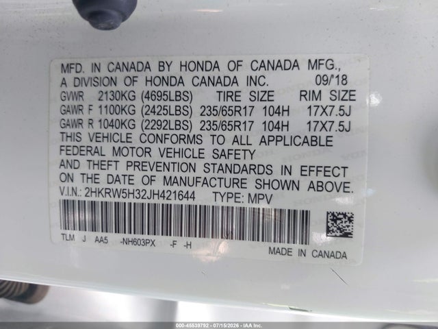 Honda CR-V LX 2018 2HKRW5H32JH421644 Image 9