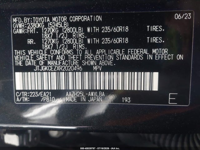 45539797 :رقم المزاد ، JTJGKCEZXR2020496 vin ، 2024 Lexus Nx 350h Premium مزاد بيع
