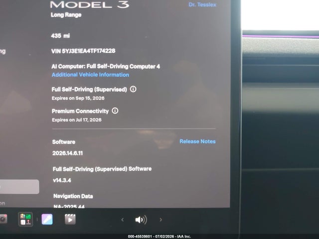 Aukcja sprzedaży 2026 Tesla Model 3 Premium Rear-wheel Drive/rear-wheel Drive, vin: 5YJ3E1EA4TF174228, numer aukcji: 45539801