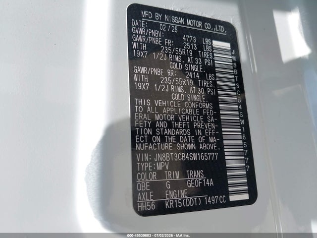 Продажа на аукционе авто 2025 Nissan Rogue Sl Intelligent Awd, vin: JN8BT3CB4SW165777, номер лота: 45539803