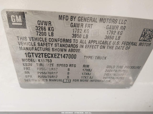 2014 Gmc Sierra 1500 მანქანა იყიდება აუქციონზე, vin: 1GTV2TECXEZ147000, აუქციონის ნომერი: 45539845
