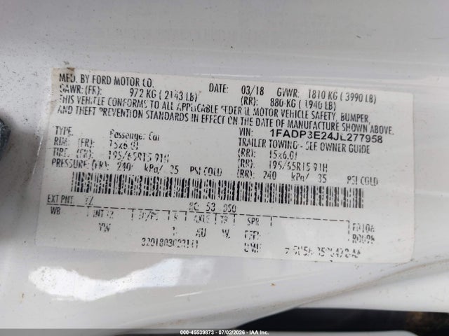 Ford FOCUS S 2018 1FADP3E24JL277958 Image 9