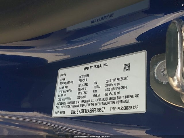 Продажа на аукционе авто 2024 Tesla Model 3 Long Range Dual Motor All-wheel Drive/rear-wheel Drive, vin: 5YJ3E1EA8RF829807, номер лота: 45539894