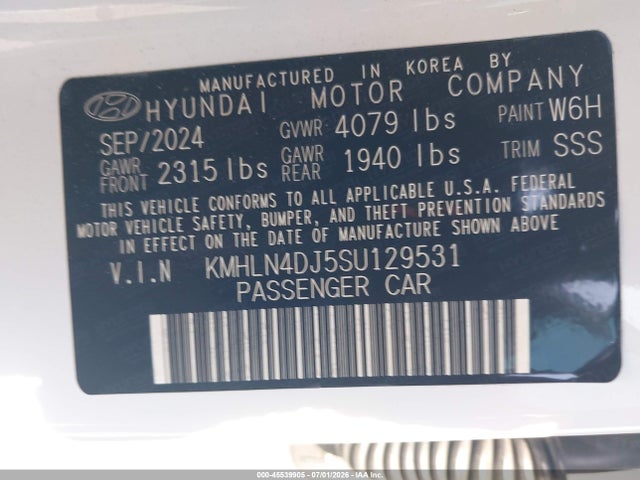 Auction sale of the 2025 Hyundai Elantra Hybrid Limited, vin: KMHLN4DJ5SU129531, lot number: 45539905