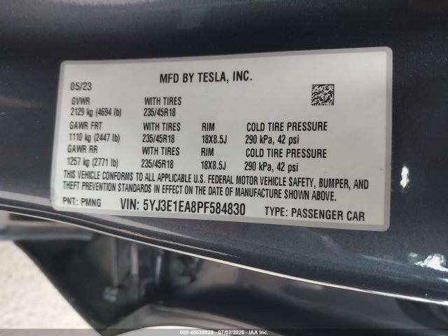 Tesla Model 3 Rear-wheel Drive 2023 5YJ3E1EA8PF584830 Image 9
