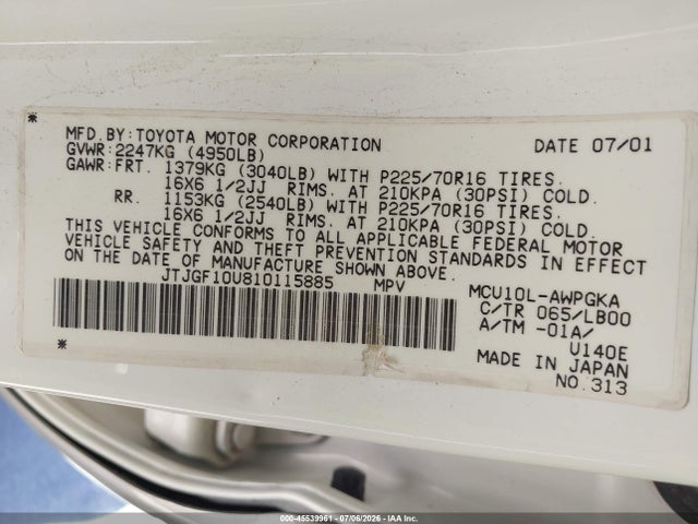 Продажа на аукционе авто 2001 Lexus Rx 300, vin: JTJGF10U810115885, номер лота: 45539961