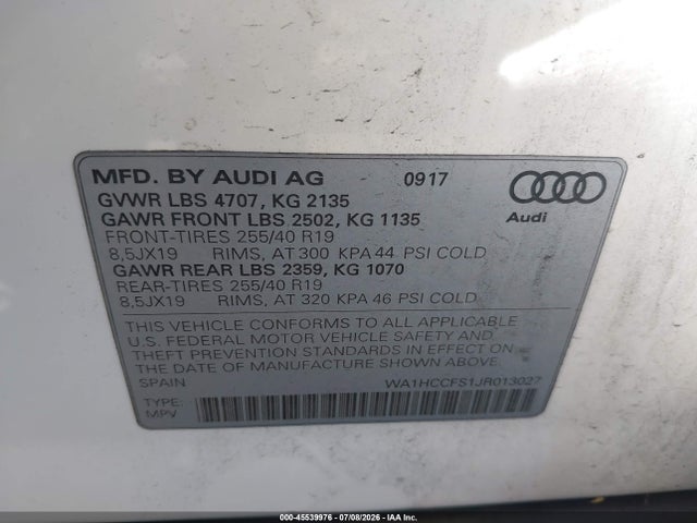 WA1HCCFS1JR013027 Audi Q3 2.0t Premium/2.0t Sport Premium