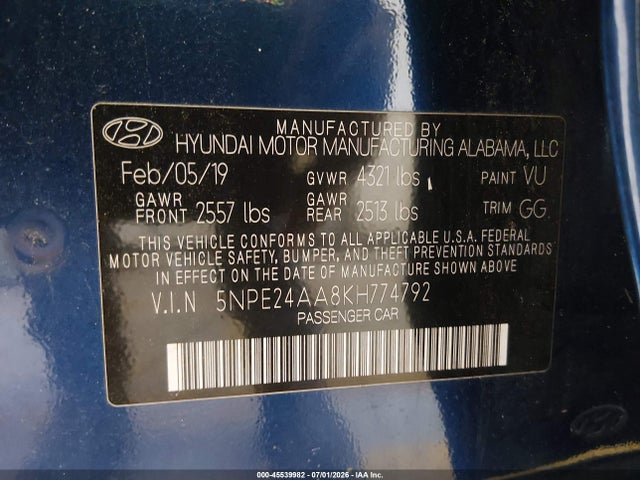Hyundai SONATA ECO 2019 5NPE24AA8KH774792 Image 9