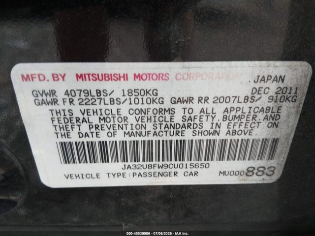 Продажа на аукционе авто 2012 Mitsubishi Lancer Gt, vin: JA32U8FW9CU015650, номер лота: 45539986