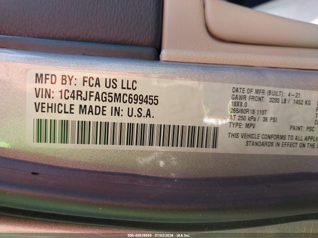1C4RJFAG5MC699455 Jeep Grand Cherokee Laredo E 4x4