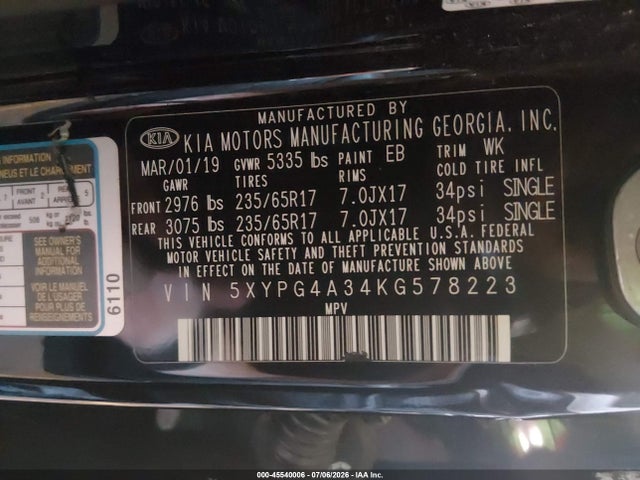 5XYPG4A34KG578223 KIA Sorento 2.4l L