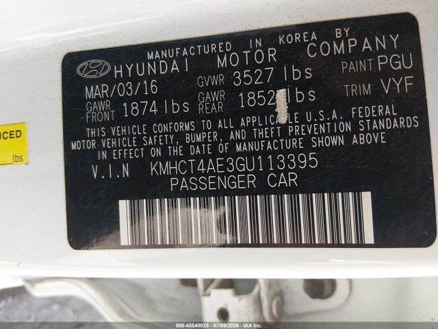 Продажа на аукционе авто 2016 Hyundai Accent Se, vin: KMHCT4AE3GU113395, номер лота: 45540025