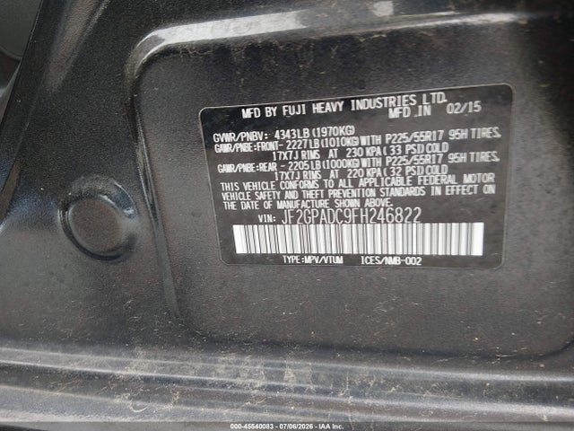 Aukcja sprzedaży 2015 Subaru Xv Crosstrek 2.0i Premium, vin: JF2GPADC9FH246822, numer aukcji: 45540083
