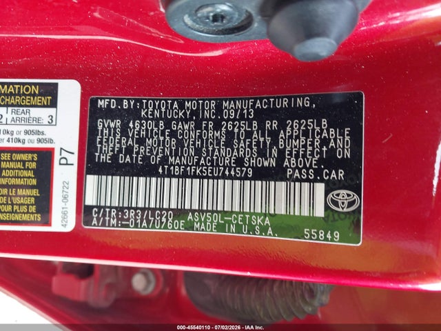 Toyota CAMRY SE 2014 4T1BF1FK5EU744579 Image 9