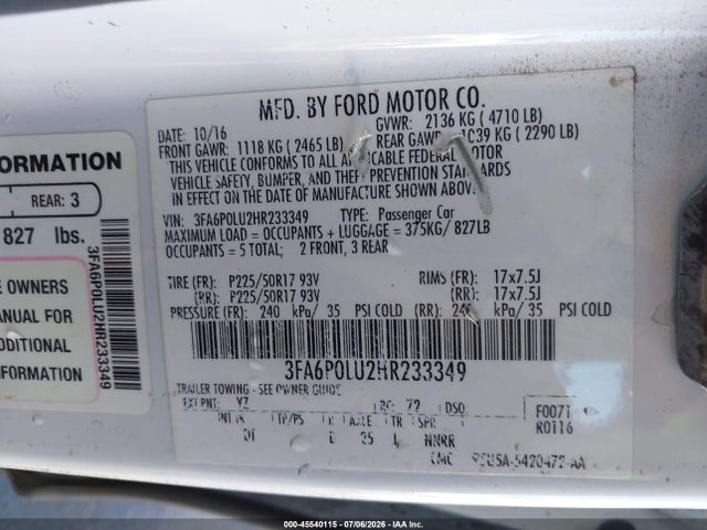 Ford Fusion Hybrid Se 2017 3FA6P0LU2HR233349 Image 9