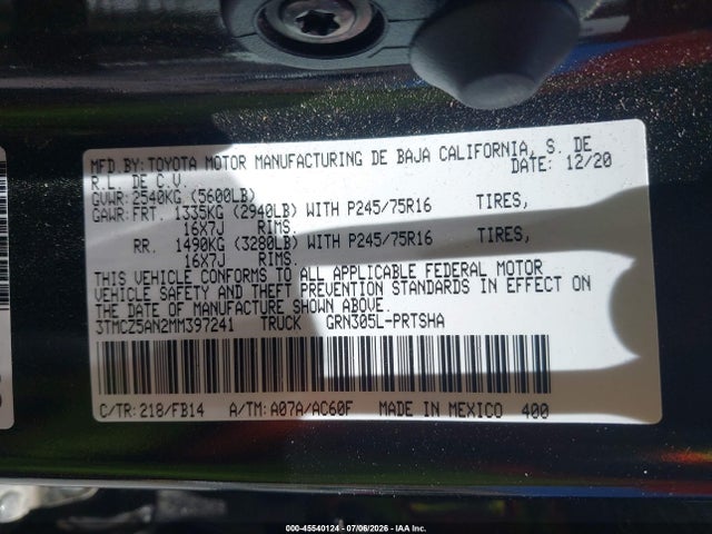 3TMCZ5AN2MM397241 Toyota Tacoma Sr V6