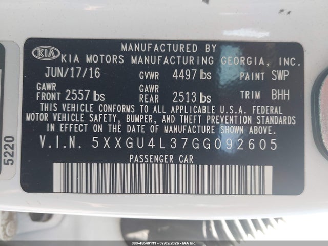KIA OPTIMA EX 2016 5XXGU4L37GG092605 Image 9