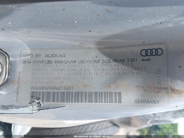 Продажа на аукционе авто 2015 Audi A5 2.0t Premium, vin: WAUMFAFR8FA015891, номер лота: 45540146