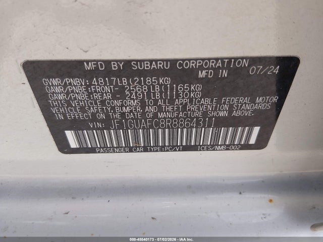 Продаж на аукціоні авто 2024 Subaru Impreza Sport 5-door, vin: JF1GUAFC8R8864311, номер лоту: 45540173