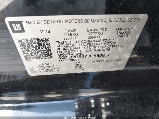 Aukcja sprzedaży 2018 Gmc Sierra 1500 Denali, vin: 3GTU2PEJ7JG589972, numer aukcji: 45540183
