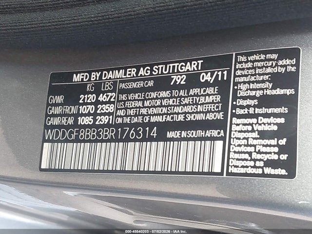 45540203 :رقم المزاد ، WDDGF8BB3BR176314 vin ، 2011 Mercedes-benz C 300 Luxury 4matic/sport 4matic مزاد بيع